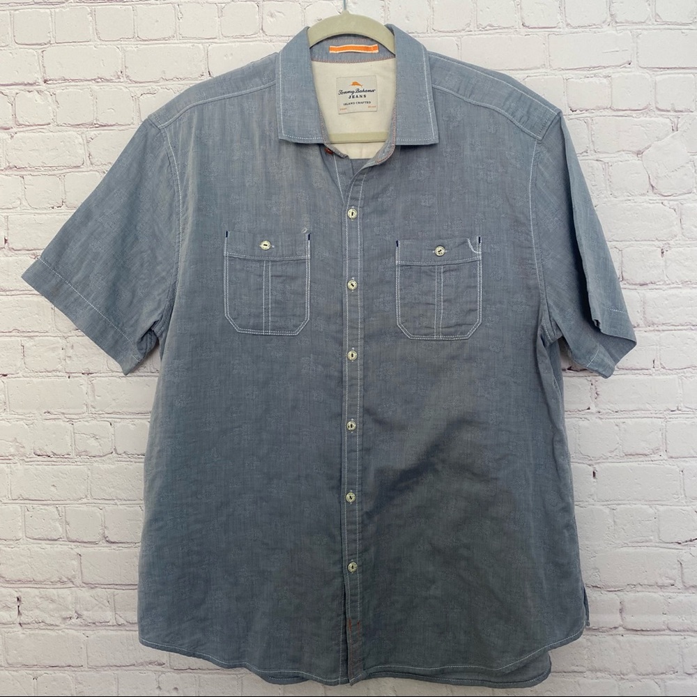 Tommy Bahama Island Crafted  Men's Chambray Floral Print Button-Down Shirt - L
